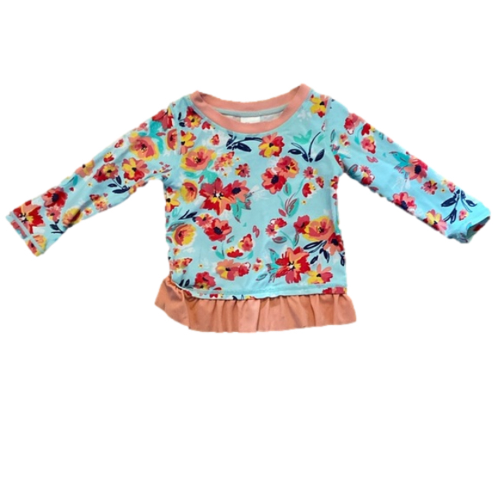 Ruffle Butts Long Sleeve Rash guard Swim Top Blue Pink  12-18 Months